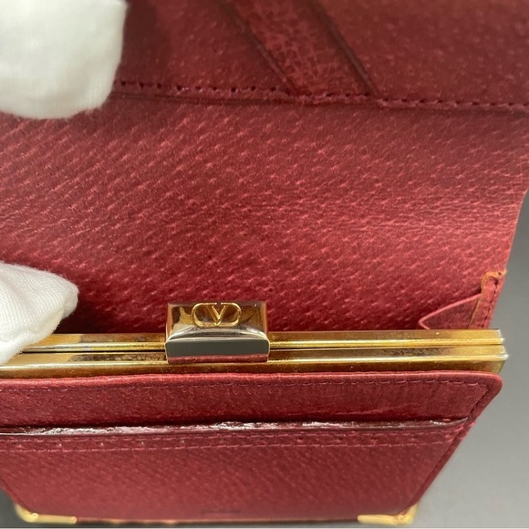 Valentino Garavani Red Kisslock Coin Pouch Snap Closure Wallet - Picture 11 of 17